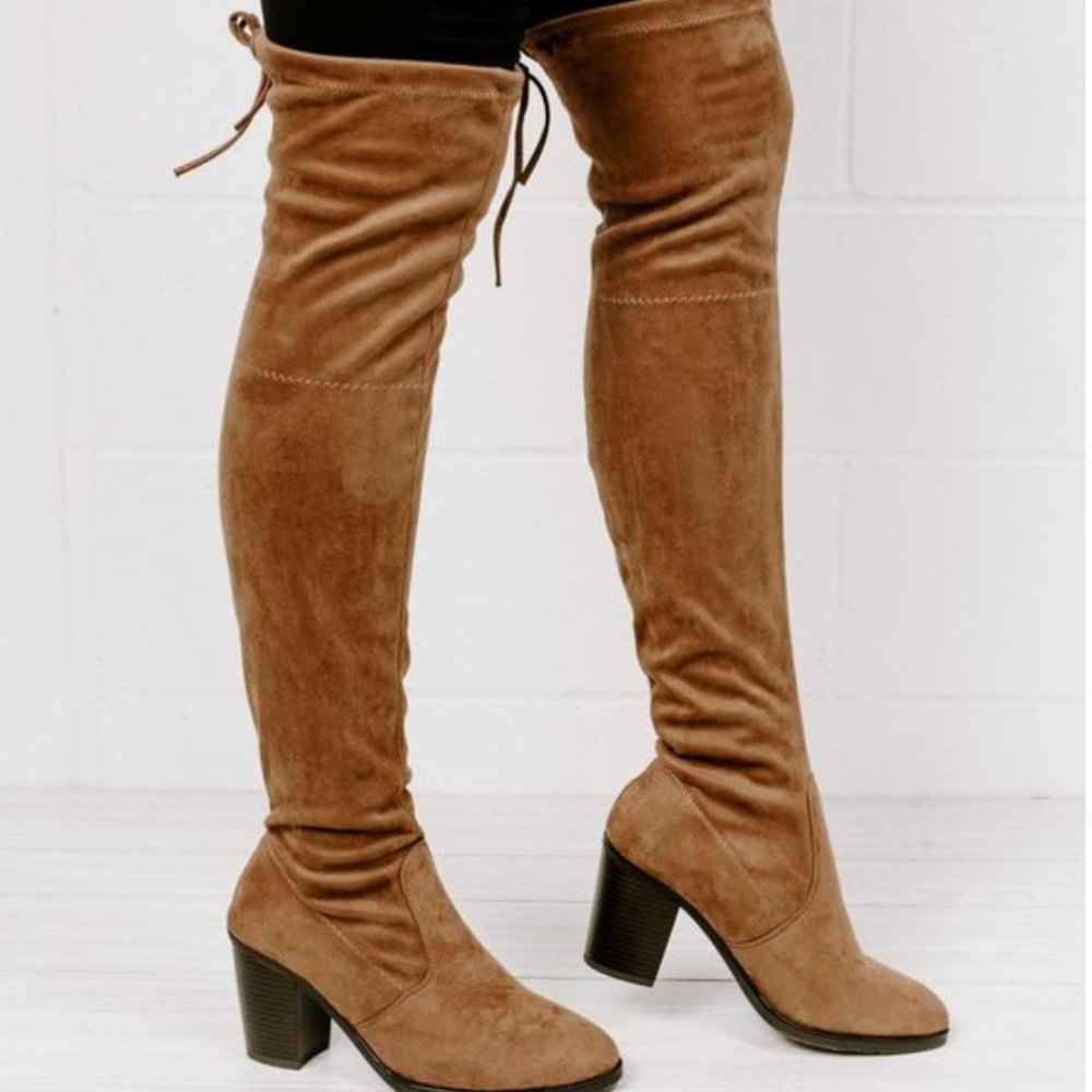 Control The Scene Taupe Over The Knee Grey Boots [Brand New]